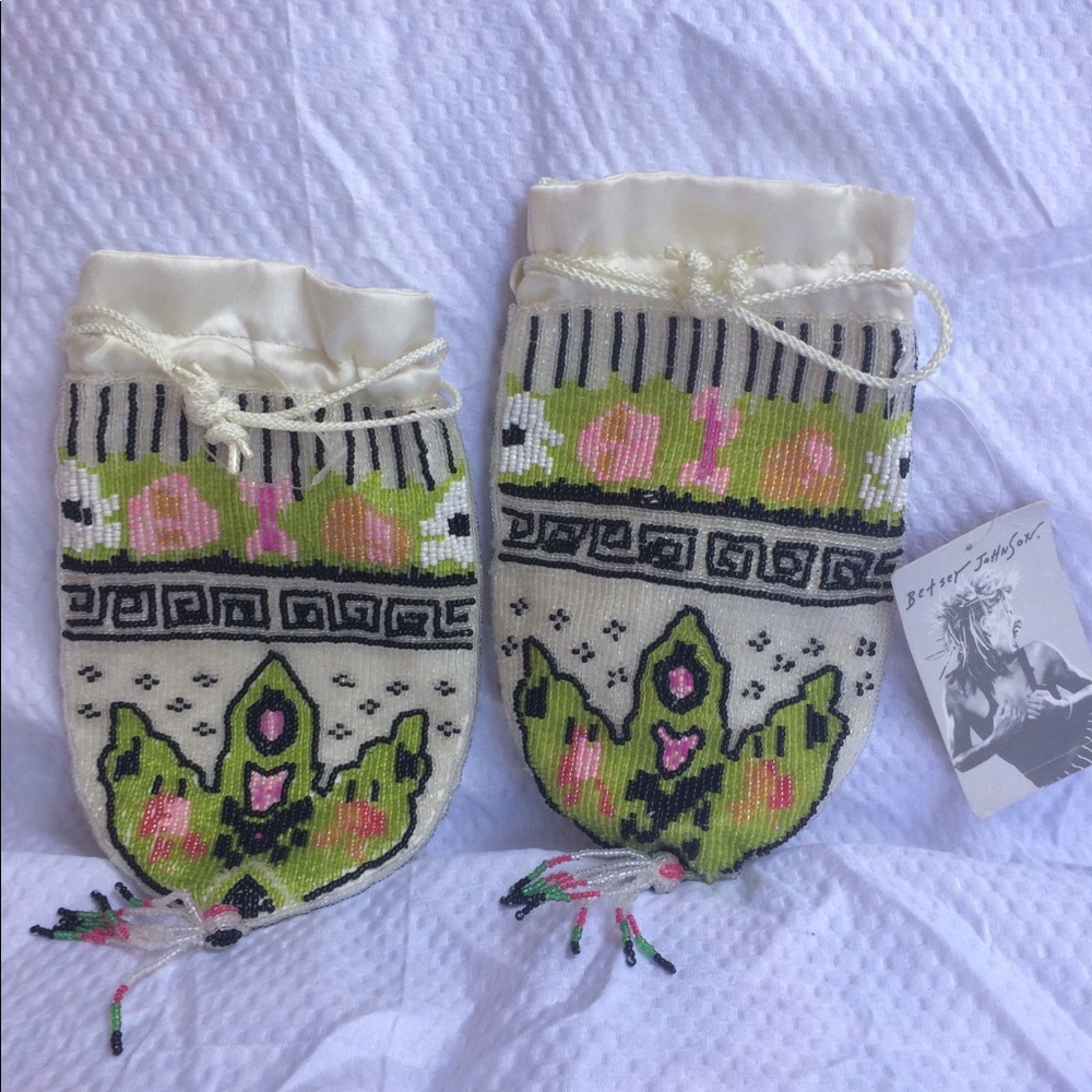 Twin beaded pull-string pouches